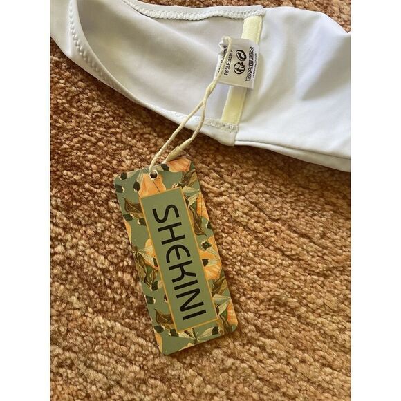 SHEKINI White Bikini Top Size L Wrap Style Adjustable Swimwear - Picture 2 of 4